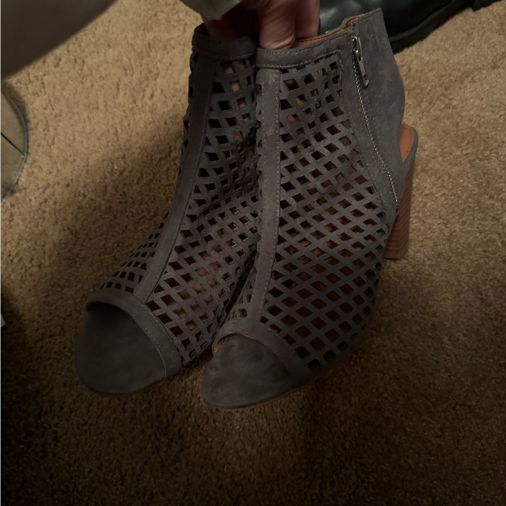 Chic Bluish-Gray Peep-Toe Booties